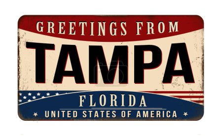 Téléchargez les illustrations : Salutations de Tampa vintage métal rouillé signe sur un fond blanc, illustration vectorielle - en licence libre de droit