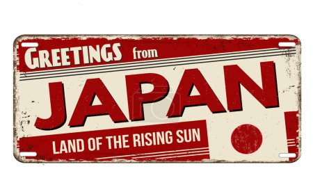 Téléchargez les illustrations : Salutations du Japon vintage métal rouillé signe sur un fond blanc, illustration vectorielle - en licence libre de droit