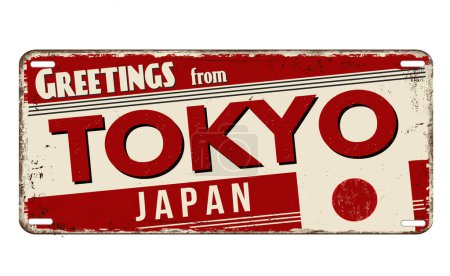 Téléchargez les illustrations : Salutations de Tokyo vintage métal rouillé signe sur un fond blanc, illustration vectorielle - en licence libre de droit