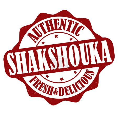 Téléchargez les illustrations : Étiquette Shakshouka ou timbre sur fond blanc, illustration vectorielle - en licence libre de droit