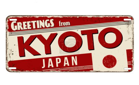 Illustration for Greetings from Kyoto vintage rusty metal sign on a white background, vector illustration - Royalty Free Image