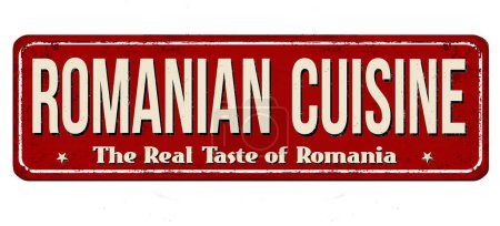 Téléchargez les illustrations : Plaque métal rouille vintage cuisine roumaine sur fond blanc, illustration vectorielle - en licence libre de droit