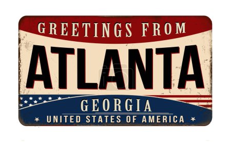 Téléchargez les illustrations : Salutations de Atlanta vintage métal rouillé signe sur un fond blanc, illustration vectorielle - en licence libre de droit