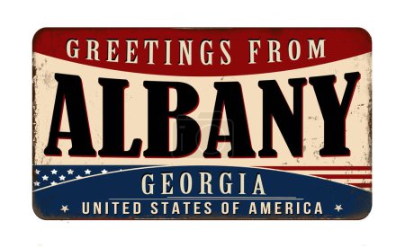 Téléchargez les illustrations : Salutations de Albany vintage rouillé panneau métallique sur un fond blanc, illustration vectorielle - en licence libre de droit