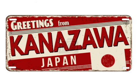Illustration for Greetings from Kanazawa vintage rusty metal sign on a white background, vector illustration - Royalty Free Image
