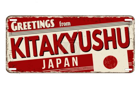 Illustration for Greetings from Kitakyushu vintage rusty metal sign on a white background, vector illustration - Royalty Free Image