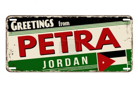 Illustration for Greetings from Petra vintage rusty metal sign on a white background, vector illustration - Royalty Free Image
