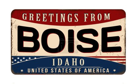 Ilustración de Greetings from Boise vintage rusty metal sign on a white background, vector illustration - Imagen libre de derechos