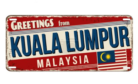 Illustration for Greetings from Kuala Lumpur vintage rusty metal sign on a white background, vector illustration - Royalty Free Image