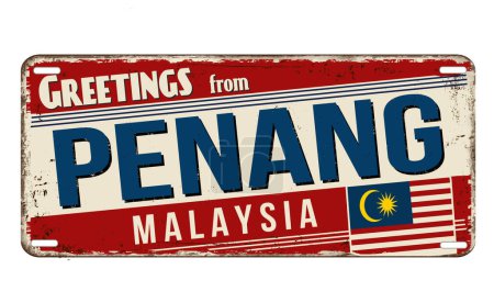 Illustration for Greetings from Penang vintage rusty metal sign on a white background, vector illustration - Royalty Free Image
