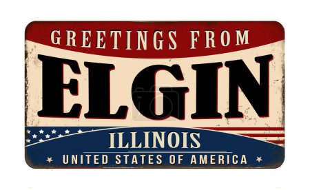 Téléchargez les illustrations : Salutations de Elgin vintage en métal rouillé signe sur un fond blanc, illustration vectorielle - en licence libre de droit