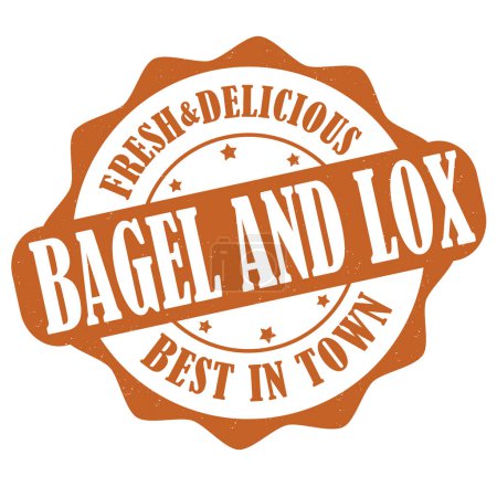 Illustration for Bagel and lox label or stamp on white background, vector illustration - Royalty Free Image