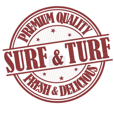 Illustration for Surf and turf grunge rubber stamp on white background, vector illustration - Royalty Free Image