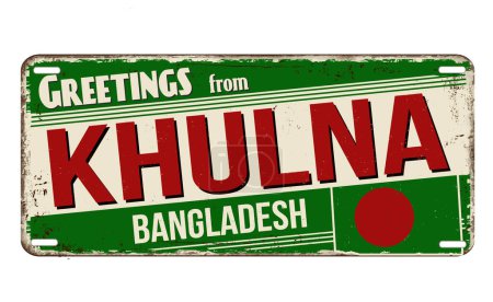 Téléchargez les illustrations : Salutations de Khulna vintage rouillé panneau métallique sur un fond blanc, illustration vectorielle - en licence libre de droit