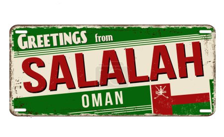 Illustration for Greetings from Salalah vintage rusty metal sign on a white background, vector illustration - Royalty Free Image