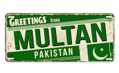 Illustration for Greetings from Multan vintage rusty metal sign on a white background, vector illustration - Royalty Free Image