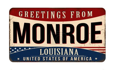 Téléchargez les illustrations : Salutations de Monroe vintage rouillé panneau métallique sur un fond blanc, illustration vectorielle - en licence libre de droit