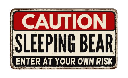Illustration for Sleeping bear vintage rusty metal sign on a white background, vector illustration - Royalty Free Image