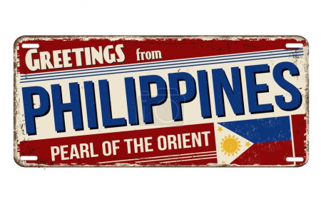 Ilustración de Cartel metálico oxidado vintage de Filipinas sobre fondo blanco, ilustración vectorial - Imagen libre de derechos