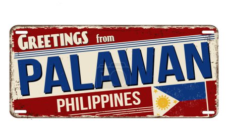 Illustration for Greetings from Palawan vintage rusty metal sign on a white background, vector illustration - Royalty Free Image