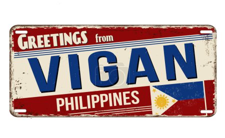 Illustration for Greetings from Vigan vintage rusty metal sign on a white background, vector illustration - Royalty Free Image