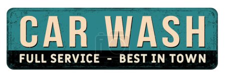 Téléchargez les illustrations : Lavage de voiture vintage rouillé panneau métallique sur un fond blanc, illustration vectorielle - en licence libre de droit