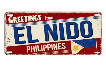 Illustration for Greetings from El Nido vintage rusty metal sign on a white background, vector illustration - Royalty Free Image
