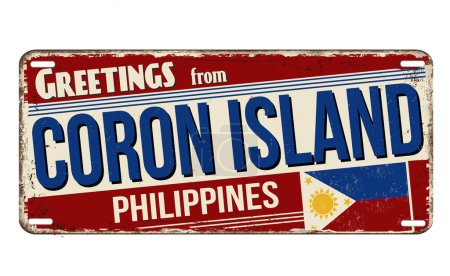 Illustration for Greetings from Coron Island vintage rusty metal sign on a white background, vector illustration - Royalty Free Image