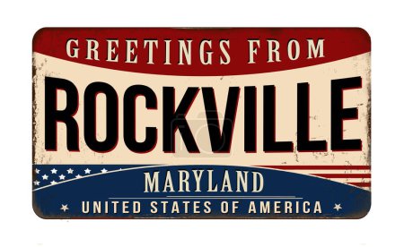 Téléchargez les illustrations : Salutations de Rockville vintage métal rouillé signe sur un fond blanc, illustration vectorielle - en licence libre de droit
