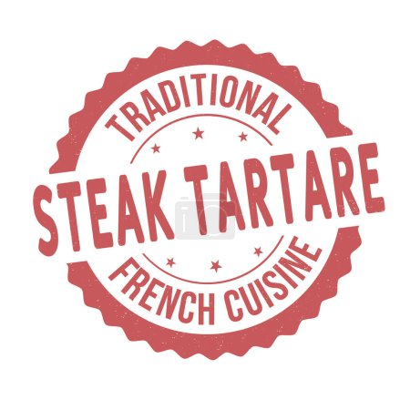 Téléchargez les illustrations : Steak tartare grunge tampon caoutchouc sur fond blanc, illustration vectorielle - en licence libre de droit