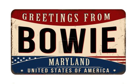 Téléchargez les illustrations : Salutations de Bowie vintage métal rouillé signe sur un fond blanc, illustration vectorielle - en licence libre de droit