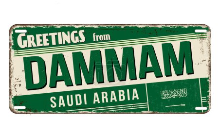 Illustration for Greetings from Dammam vintage rusty metal sign on a white background, vector illustration - Royalty Free Image