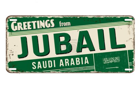Illustration for Greetings from Jubail vintage rusty metal sign on a white background, vector illustration - Royalty Free Image