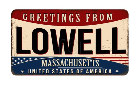 Téléchargez les illustrations : Salutations de Lowell vintage métal rouillé signe sur un fond blanc, illustration vectorielle - en licence libre de droit