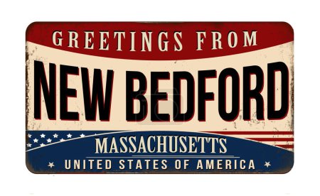 Téléchargez les illustrations : Salutations de New Bedford vintage rouillé panneau métallique sur un fond blanc, illustration vectorielle - en licence libre de droit