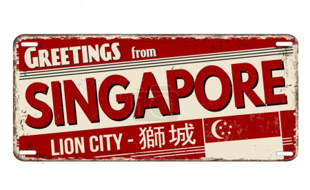 Ilustración de Cartel metálico oxidado vintage de Singapur sobre fondo blanco, ilustración vectorial - Imagen libre de derechos