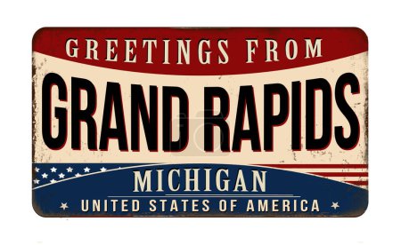 Téléchargez les illustrations : Salutations de Grand Rapids vintage rouillé panneau métallique sur un fond blanc, illustration vectorielle - en licence libre de droit