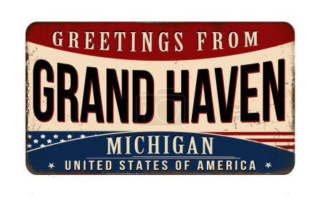 Téléchargez les illustrations : Salutations de Grand Haven vintage métal rouillé signe sur un fond blanc, illustration vectorielle - en licence libre de droit