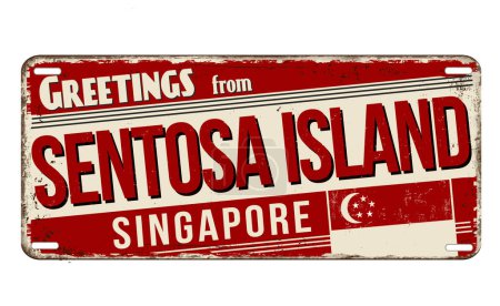 Illustration for Greetings from Sentosa Island vintage rusty metal sign on a white background, vector illustration - Royalty Free Image