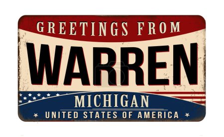 Téléchargez les illustrations : Salutations de Warren vintage rouillé panneau métallique sur un fond blanc, illustration vectorielle - en licence libre de droit