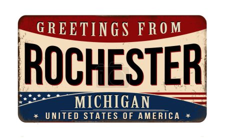 Téléchargez les photos : Salutations de Rochester vintage métal rouillé signe sur un fond blanc, illustration vectorielle - en image libre de droit