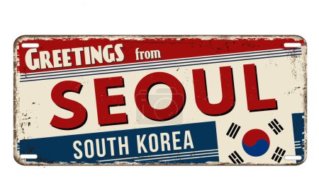 Ilustración de Cartel metálico oxidado vintage de Seúl sobre fondo blanco, ilustración vectorial - Imagen libre de derechos