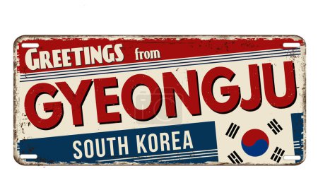 Téléchargez les illustrations : Salutations de Gyeongju vintage rouillé panneau métallique sur un fond blanc, illustration vectorielle - en licence libre de droit