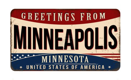 Téléchargez les illustrations : Salutations de Minneapolis vintage rouillé panneau métallique sur un fond blanc, illustration vectorielle - en licence libre de droit