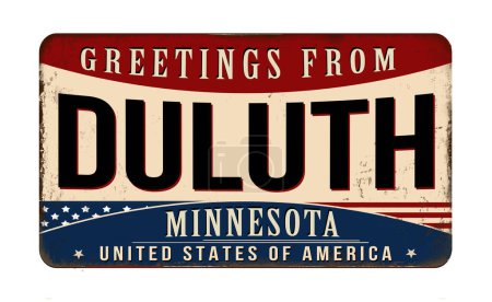 Téléchargez les illustrations : Salutations de Duluth vintage rouillé panneau métallique sur un fond blanc, illustration vectorielle - en licence libre de droit