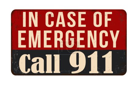 Téléchargez les illustrations : En cas d'appel d'urgence 911 vintage rouillé panneau métallique sur un fond blanc, illustration vectorielle - en licence libre de droit