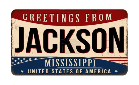 Téléchargez les photos : Salutations de Jackson vintage métal rouillé signe sur un fond blanc, illustration vectorielle - en image libre de droit