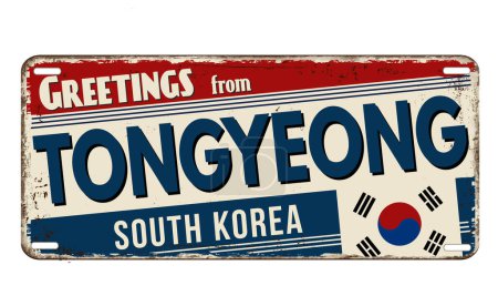 Ilustración de Cartel metálico oxidado vintage Tongyeong sobre fondo blanco, ilustración vectorial - Imagen libre de derechos