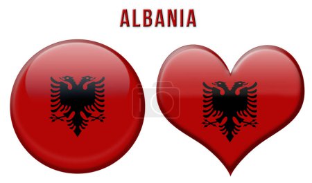 Illustration for Albanian flag in rounded and heart shape buttons, vector illustration - Royalty Free Image