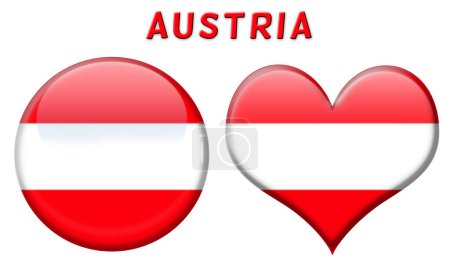Ilustración de Bandera austriaca en botones redondeados y en forma de corazón, ilustración vectorial - Imagen libre de derechos
